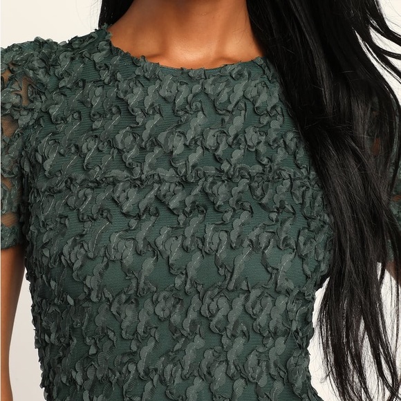 💚 Lulus Dark Green Puff Sleeve Mini Dress - Picture 4 of 4